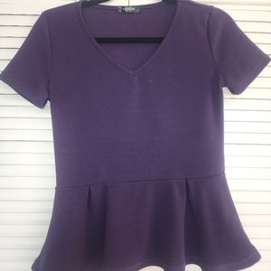 Purple Classic Short Sleeve Flare Peplum Blouse Top